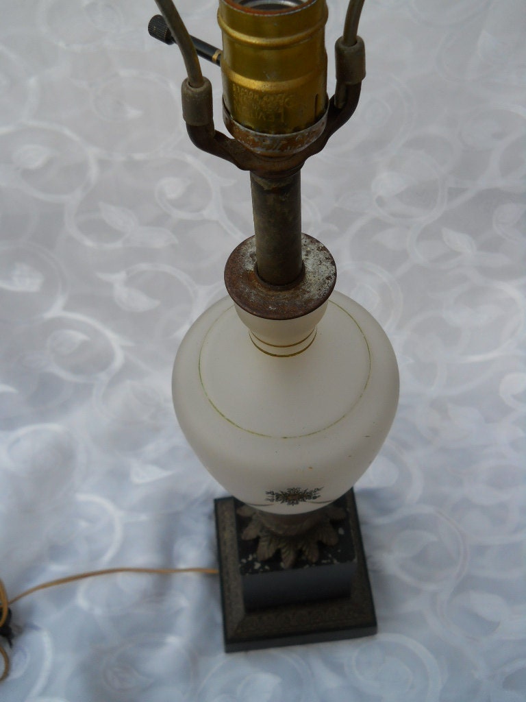 Vintage Art Nouveau brass table Lamp Frosted Glass hand painted mid century