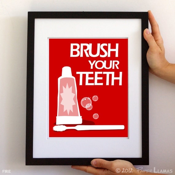 Childrens Bathroom Art Prints, Brush Your Teeth -custom colors- word art 8x10 typography print, art for the bathroom