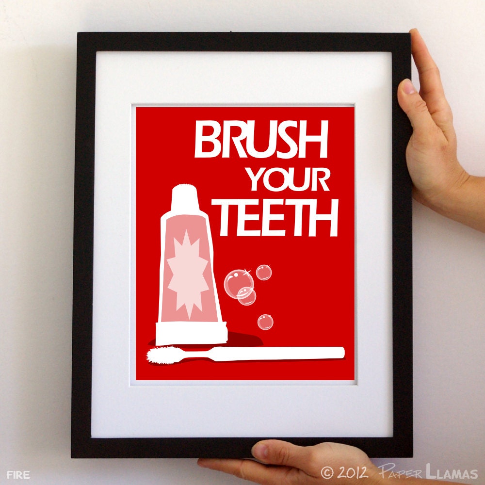 Childrens Bathroom Art Prints, Brush Your Teeth -custom colors- word art 8x10 typography print, art for the bathroom