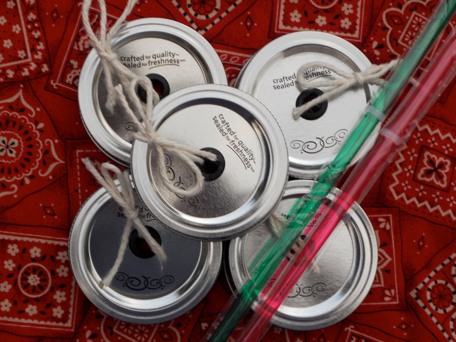 Set of 5 - Mason Jar Drink Lids and Straws - Create your own Tumbler