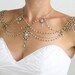 Necklace For The SHOULDERS, 1920s Style, Beaded Pearls And Rhinestone,Jazz Age,Antique Gold, OOAK Bridal Wedding Jewelry,By Efrat Davidsohn