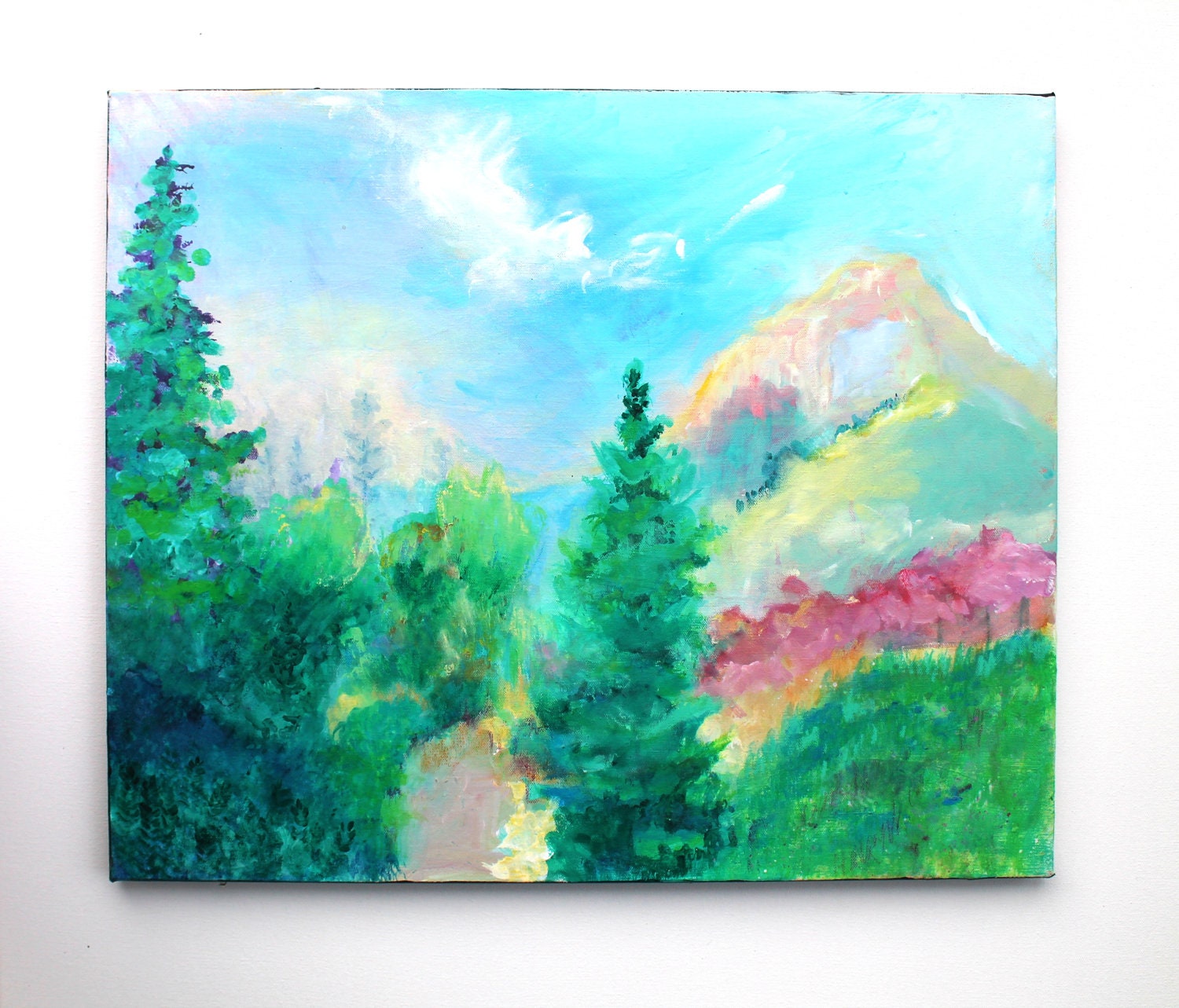 Mountain Landscape Painting Acrylics on Canvas "Spring Colors in the Mountains"
