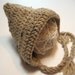 Newborn to 3 months crochet pixie hat.  Gnome.  Elf.  Ready to ship.  Neutral colors.  Photo prop.