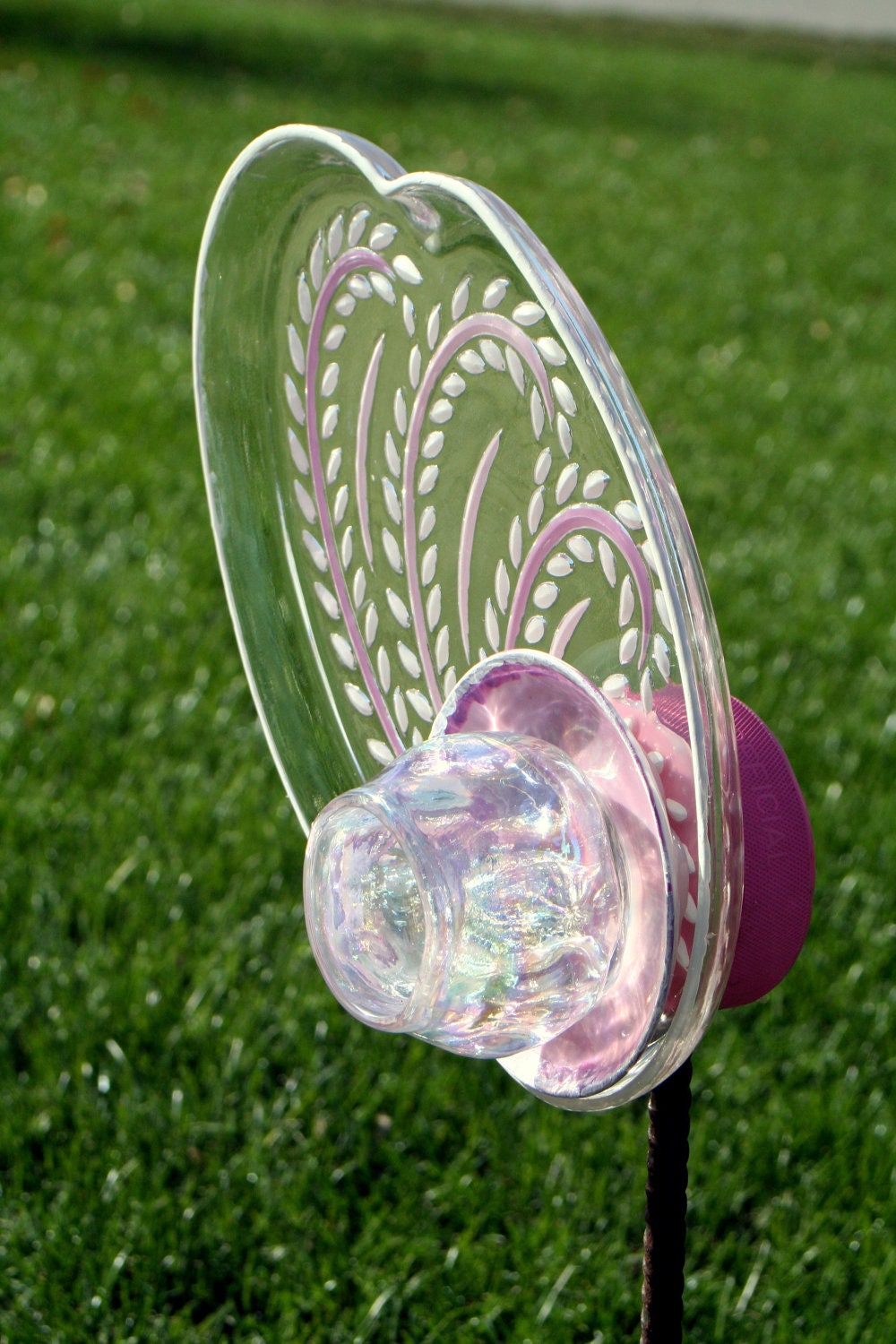 Yard and outdoor GARDEN sun catcher with recycled glass