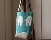 Elephant Mini Button Tote Bag, Teal and Gray