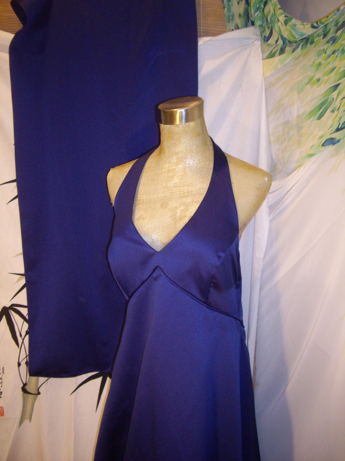 WOMENS VTGE beautiful 2 pc wedding, bridal, prom electric blue dress with shawl, wrap. sz lg 14