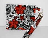 Red Black and White Pouch and Key Fob with Lobster Clasp Set