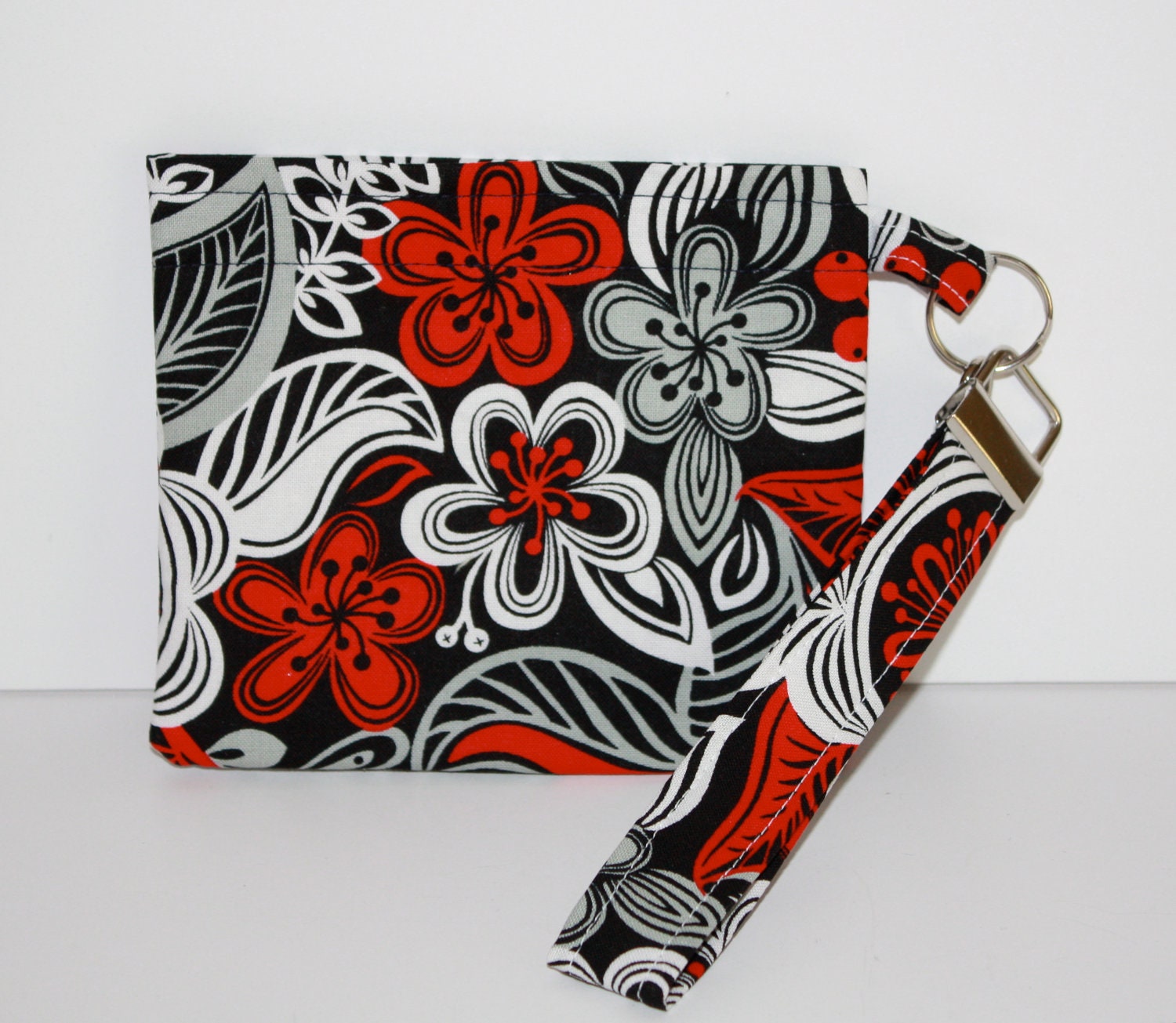Red Black and White Pouch and Key Fob with Lobster Clasp Set