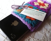 Smartphone cover, granny square crochet, cellphone gadget covers - iphone sleeve