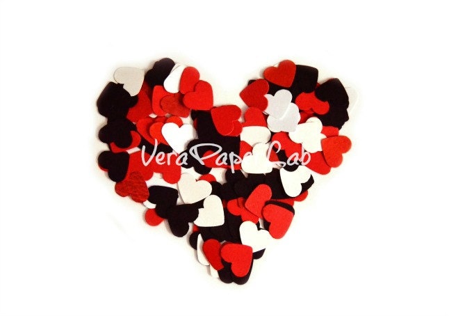 300 hearts punches in red, black and white - confetti