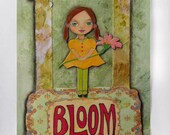 Postcard - Mixed Media Collage Art - Painted Girl - Spring Time - Bloom - Handmade Postcard - Original Art - 4 x 6