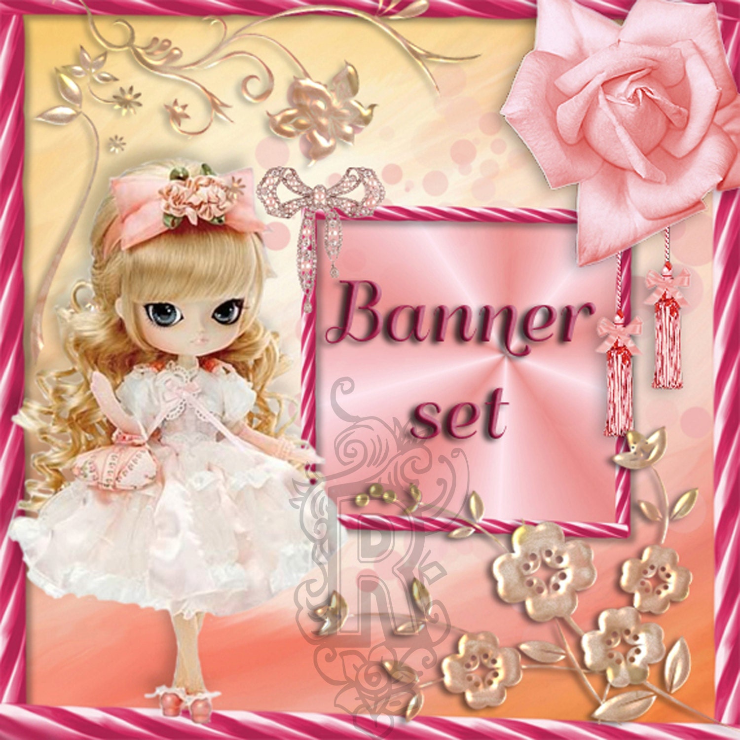 Shop Banner Avatar Blog Set 9 pieces and matching business card(printable)-doll,clothing,sewing,pink