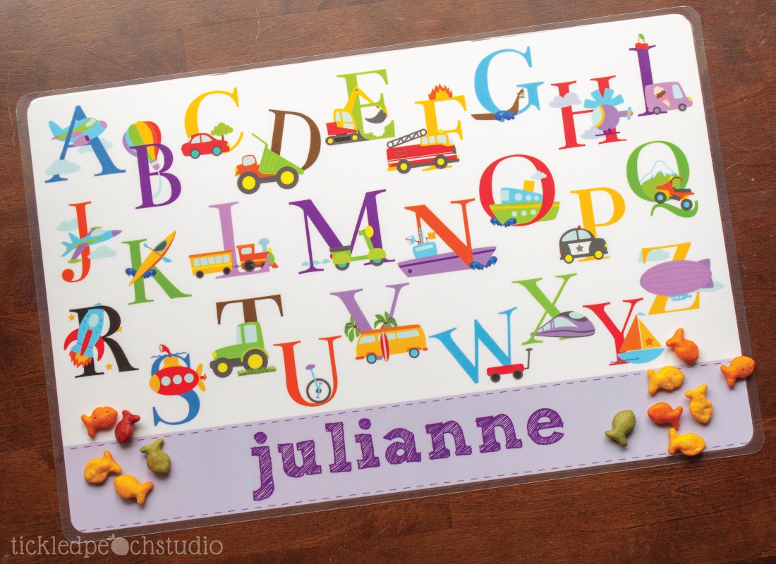 Transportation Alphabet Personalized Placemat for Girl - laminated, double-sided Il_570xn