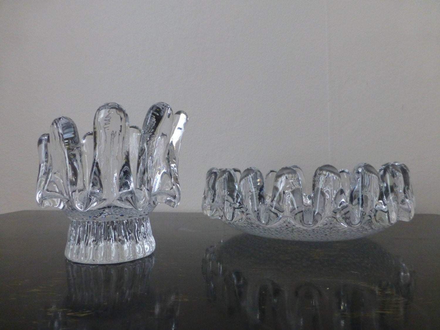 Vintage Warff for Kosta Boda Sweden glass bowl and candle holder