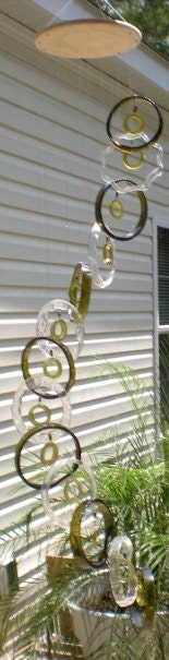 RECYCLING WINE BOTTLES into handmade windchimes, eco friendly and green, wind chime, wind chimes, garden decor, colorful and musical 193