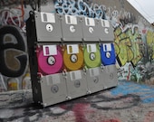 Retro disks with rainbow stripe floppy disk bag for the eco-chic geek