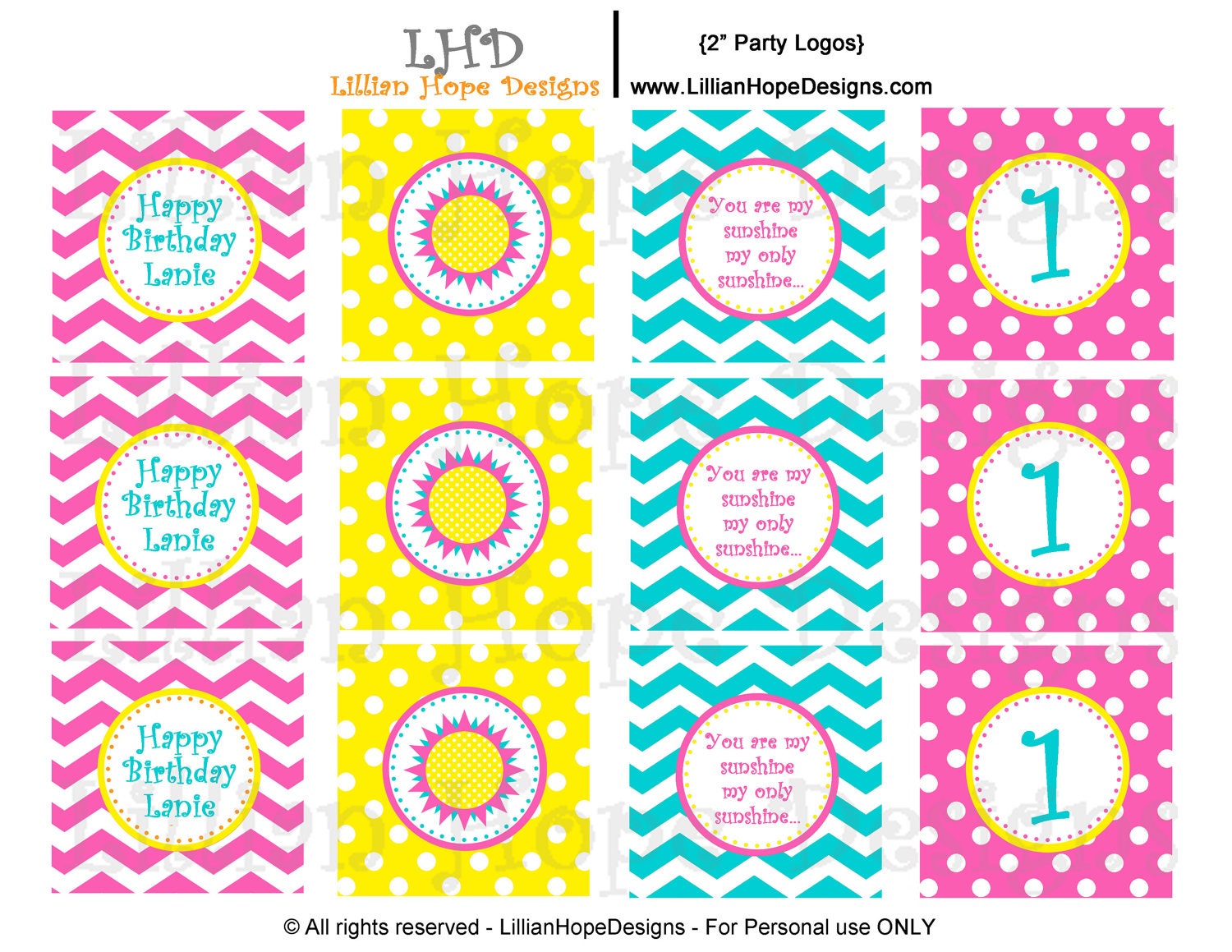 You Are My Sunshine Party Cupcake Toppers - Turquoise - PRINTABLE Party Logos - Chevron Il_570xn