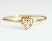 Diamond Studded Heart Ring in Solid 14K Gold and Genuine Diamonds
