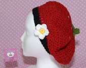 Crochet Slouchy -Strawberry Hat -Crochet Hat- Women Crochet Hat- Crochet Beret- Kawaii- Red-Slouchy Hat