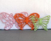 Pink Orange Green Wall Butterflies Upcycled Painted Wall Decor Butterfly set of 3 Nursery Teenage Bedroom Playroom Kids room