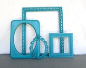 Teal Turquoise Ornate Painted Frames Set of 4- Upcycled Ovals Ornate Frames for Beach house, modern bedroom gallery wall peacock blue grey