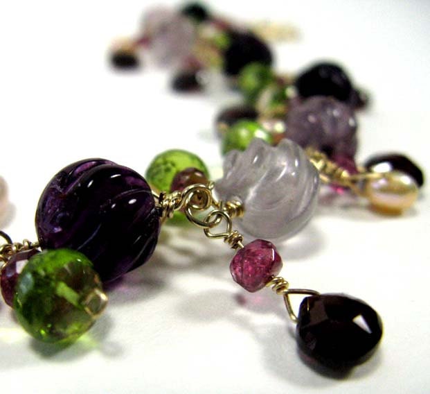 Peridot Bracelet With Garnet Dangles