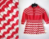 Vintage Coral white Toddler girls 1950s knit Sweater DRESS 2T/3T