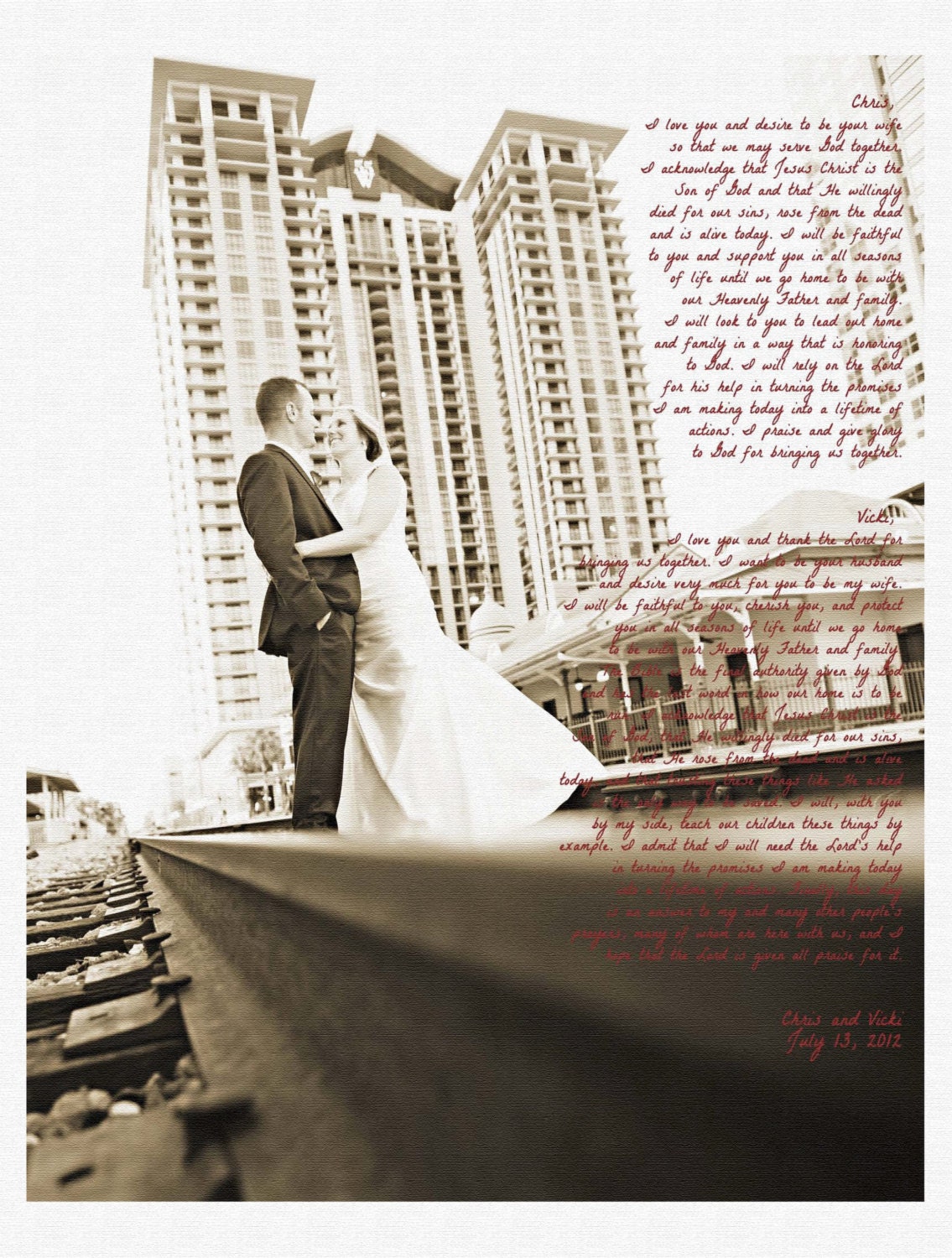 Wedding Vows Photo Print (11 x 14) - Wedding Vows on Canvas Paper - First Paper Anniversary - Vintage Style Wedding Print