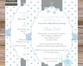 Boys baby shower invitation elephant Blue and Grey - digital file, printable Il_170x135