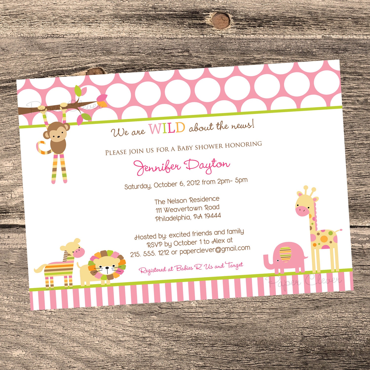 Safari in Pink Girls Invitation - printable file, digital file Il_570xn