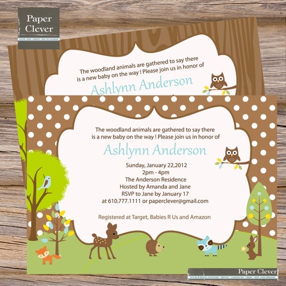 Neutral baby shower invitation - woodland theme, digital file, printable Il_570xn