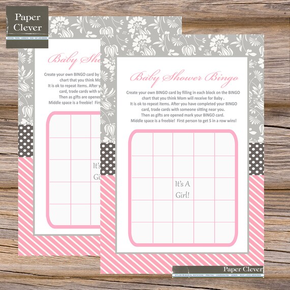 Girls Baby Shower Game Pretty Pink & Grey shabby chic- printable file,digital Il_570xn