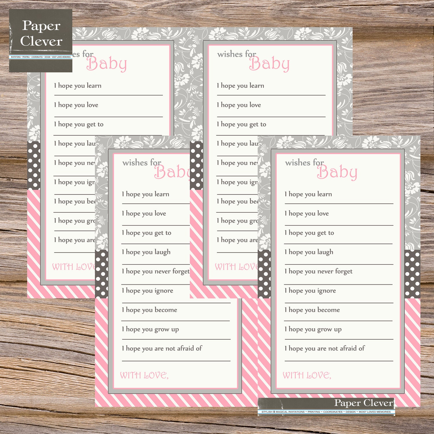 wishes for baby girl shabby chic Pink and Gray - INSTANT DOWNLOAD printable file Il_570xn