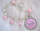 PERSONALIZED Children's Custom Name Charm BRACELET, Flower Girl Jewelry for Children, Princess Gift  Present  Pink Polka Dots