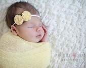 Wool Felt Flower Headband with Two Buttercream Rosettes, 2 Soft Yellow Felt Roses on a Thin Elastic Headband