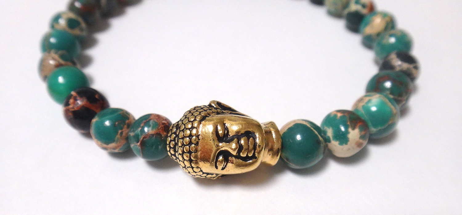 Green Magnesite Beaded Bracelet with Gold Buddha