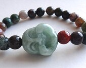 Fancy Jasper Beaded Bracelet with Jade Green Buddha
