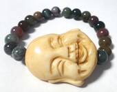 Fancy Jasper Beaded Bracelet with Off-White Carved Buddha