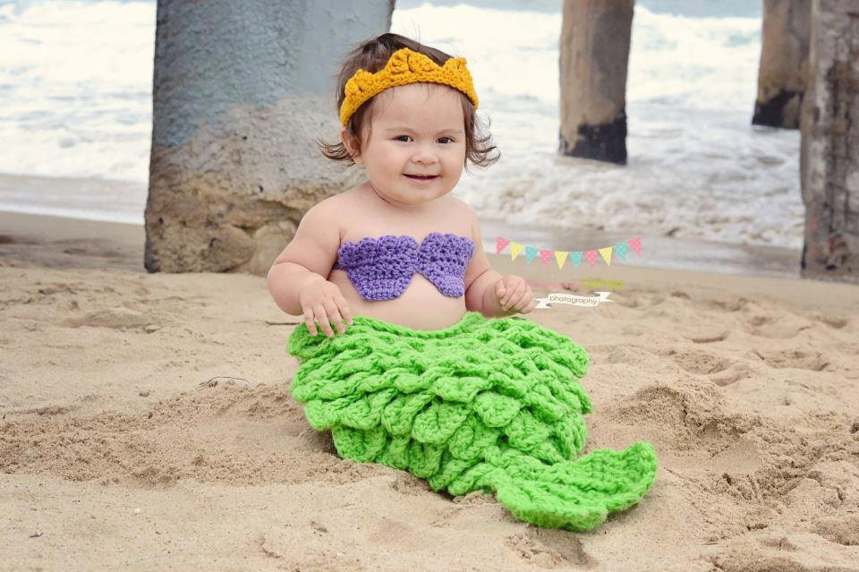 Baby Mermaid Set Tiara Shells Tail Cape - Spring Green Purple Gold 6-12m - Hat Winter Outfit Newborn Boy Girl Thanksgiving Photo Prop