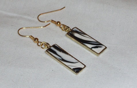 Polymer Clay on Gold-Tone Earrings Black and White