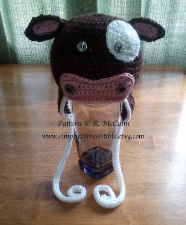 Molly Moo Cow Hat Pattern - Crochet Pattern 4 - Beanie and Earflap Pattern - Newborn to Adult - us or uk Terms - INSTANT DOWNLOAD