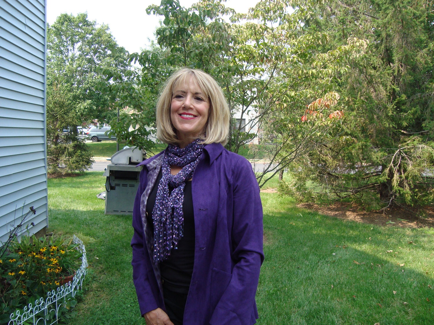 Scarf  Purple  Knit.Spring/Summer.Ribbon.Ladder.Fringed.Bridesmaid.Gift. Dressy.Stained  glass.Light.Ready to ship.