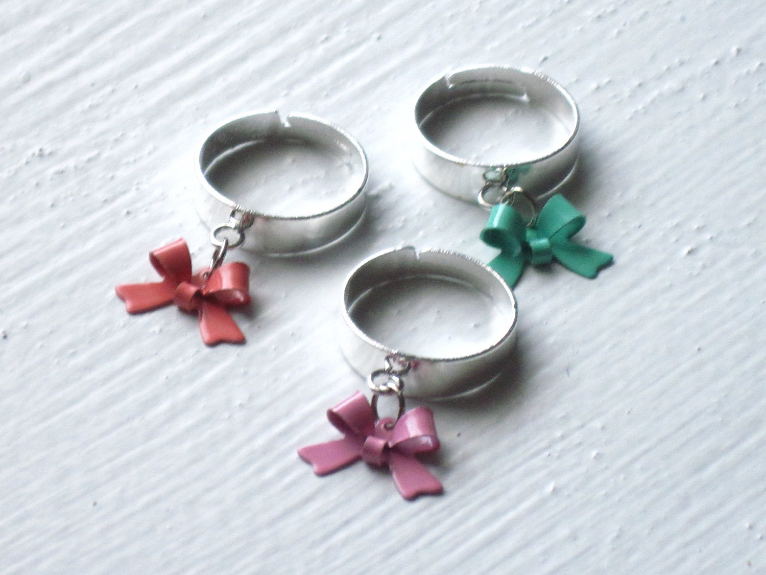 Bow Rings : Cute Charm Pink Teal Peach Kawaii Pastel
