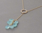 Blue Chalcedony Circle Lariet Necklace available in gold or silver