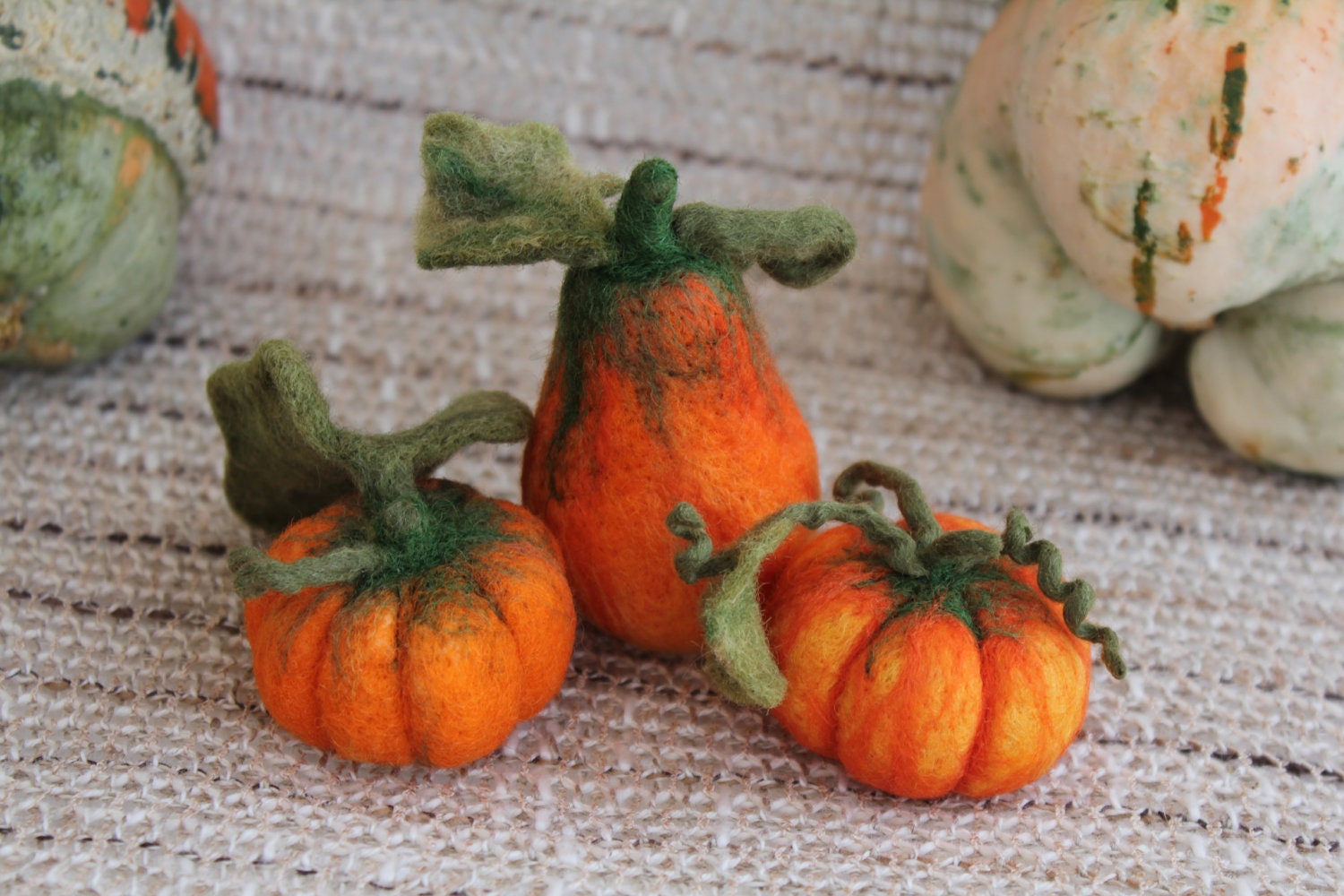 Needle Felted Pumpkin - Set of Three - made to order
