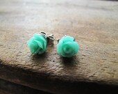 Earrings Tiny Light Aqua Roses Surgical Steel