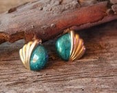 Vintage Gold and Teal Stud Earrings
