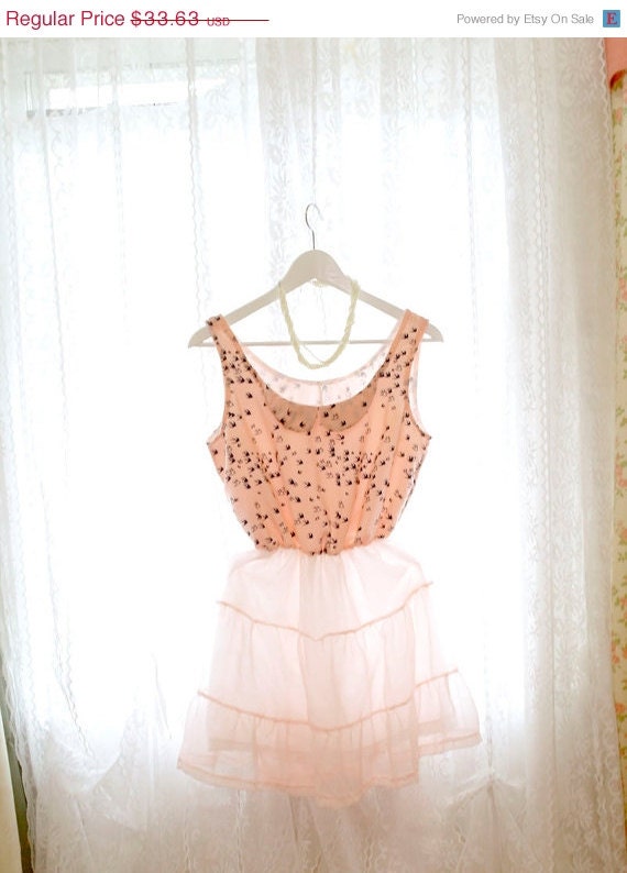 10% OFF SALE Chantilly Swallow Little Bird Chiffon Baby Pink Blush French Dress Peter Pan Collar