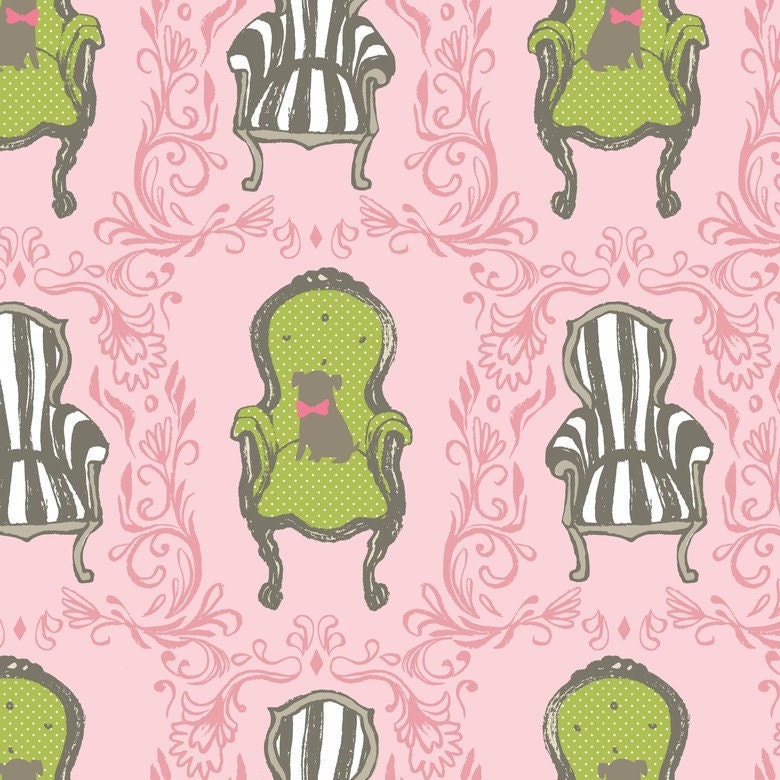 Cushion & Dust - Queen Anne Chairs in Pink - Blend Fabrics- 1/2 yard, Additional Yardage Available