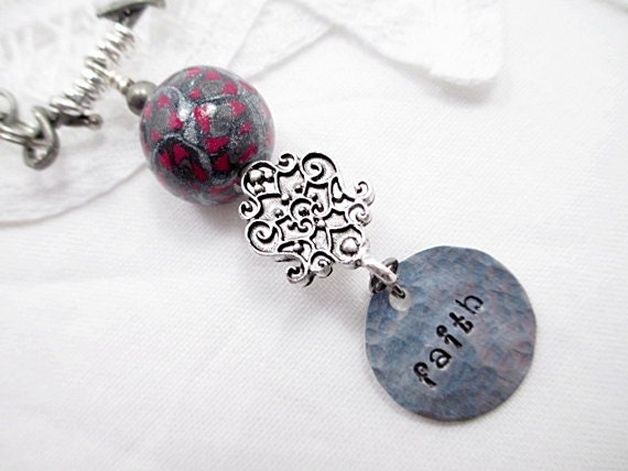 Silver Lariat Faith Inspirational Necklace Handmade Beaded Jewelry Upcycled Victorian Boho Chic Boutique Jewelry